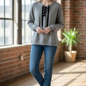 Rails Gray Lace-Up Pullover Sweatshirt